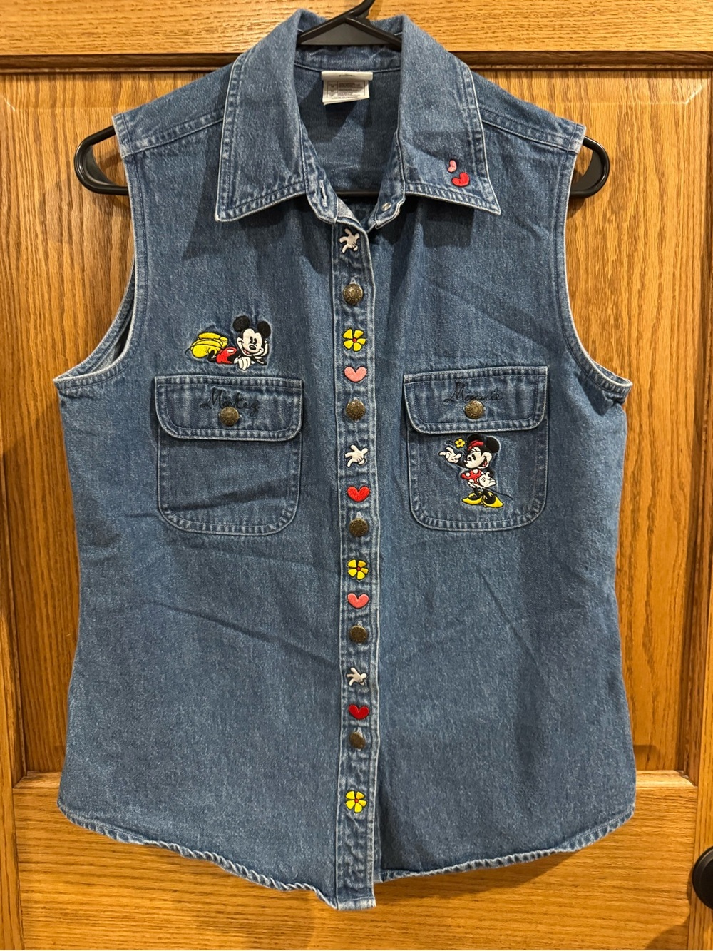 Vintage Disney Store Mickey Minnie Pluto Sleeveless Denim Shirt M